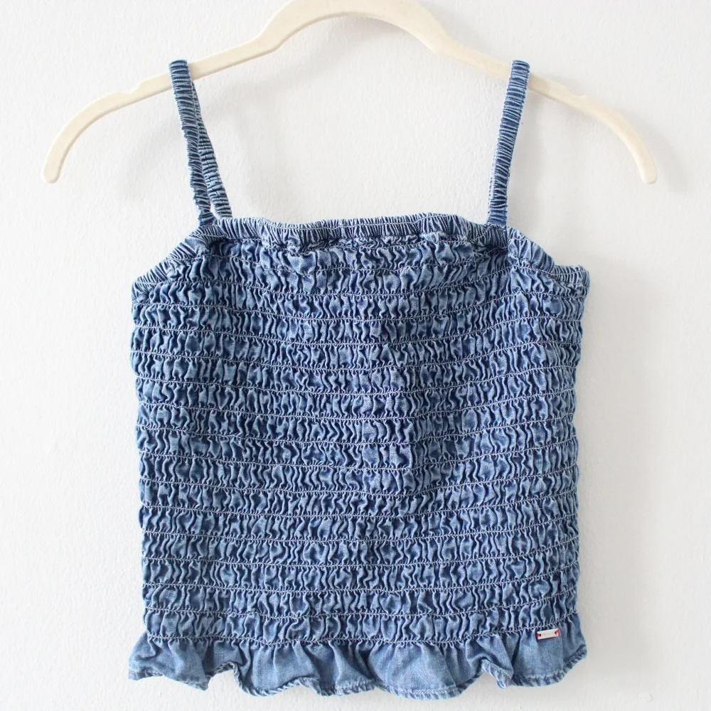 Tommy Hilfiger Ruched Denim Crop Top - Picture 2 of 6